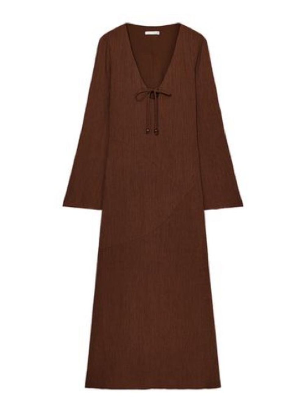 NWT Zara V-Neck Tie Midi Dress in Brown Small
